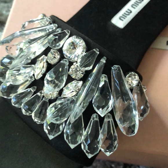 Miu Miu NWT crystal satin flat slides - SZ 35 - Picture 2 of 3
